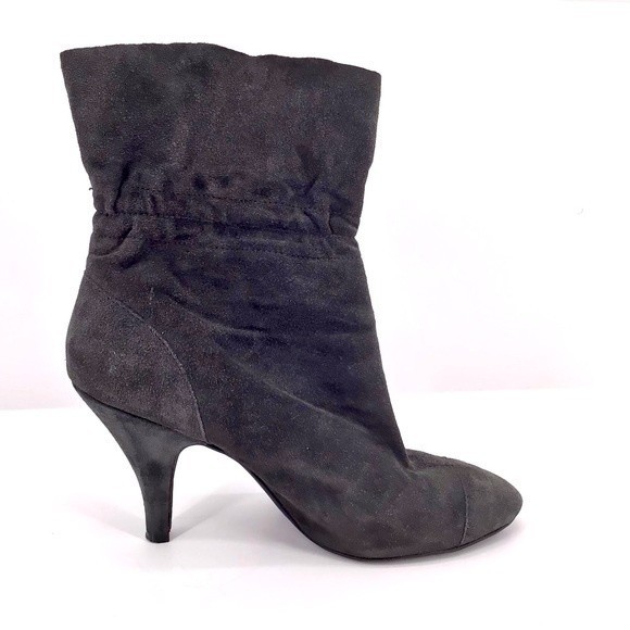 Nine West Grey Leather Upper High Heel Slouch Pull On Ankle Boots Size 9M - Picture 8 of 11